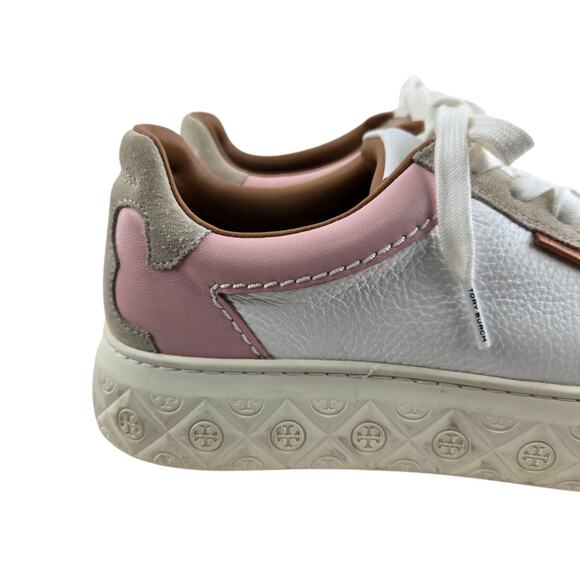 Tory Burch Ladybug Platform Sneakers Womens 9 White Leather Pink Low Top Logo - Picture 2 of 14